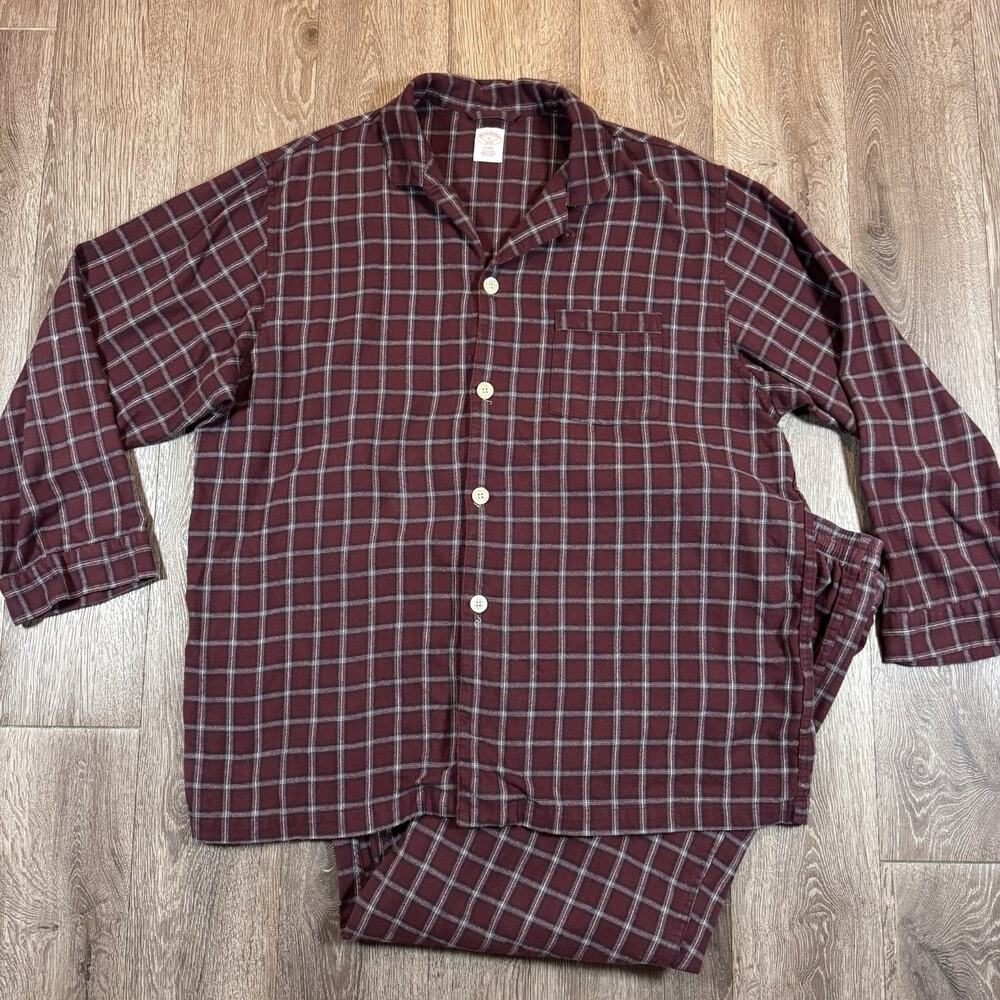 Brooks Brothers Mens Plaid Pajama Set Cotton Long Sleeve Pants Top XL